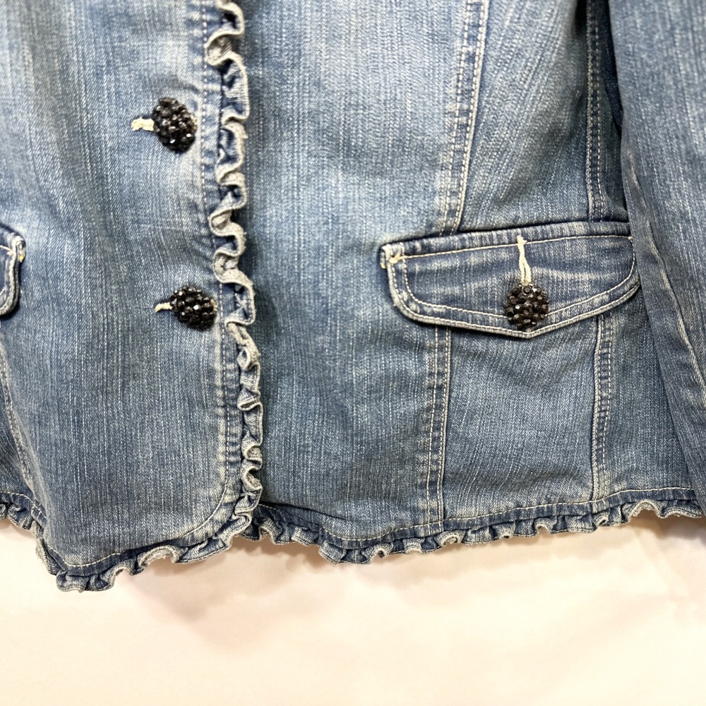 Cato Plus Size 22/24W Denim Jacket Jean Ruffle Blue Feminine Artsy Fall Chic F - Picture 6 of 11